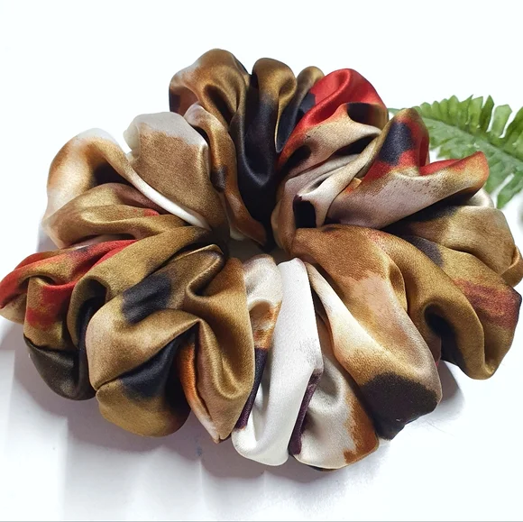 8 for $15 * Large Earth Tones Abstract Satin Scrunchie - Picture 2 of 4